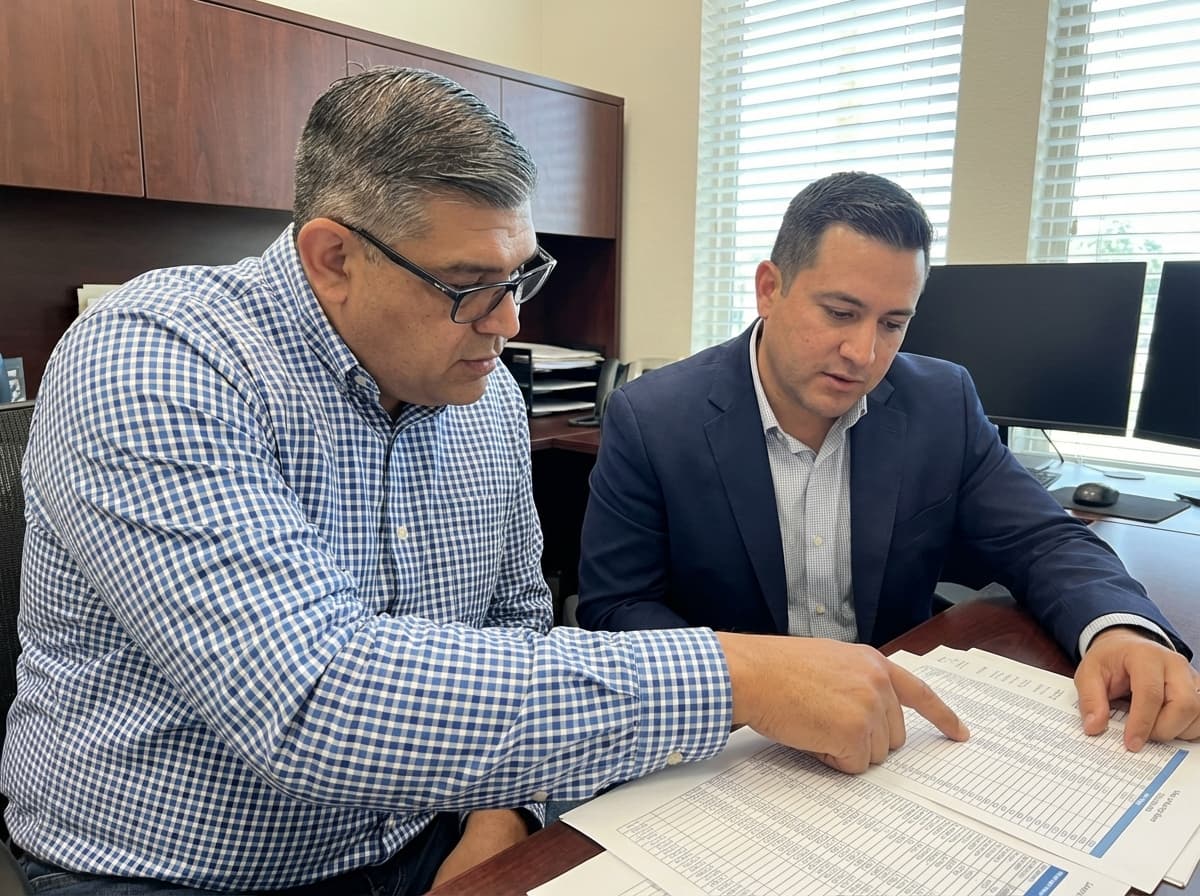 Reviewing operational reports and job numbers side by side with an owner